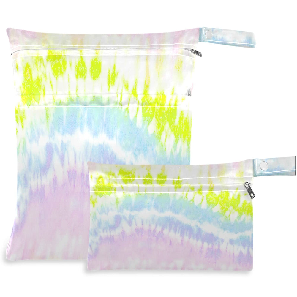 Visesunny Rainbow Ink Wet Bag front view showing dual pockets for dry and wet items.