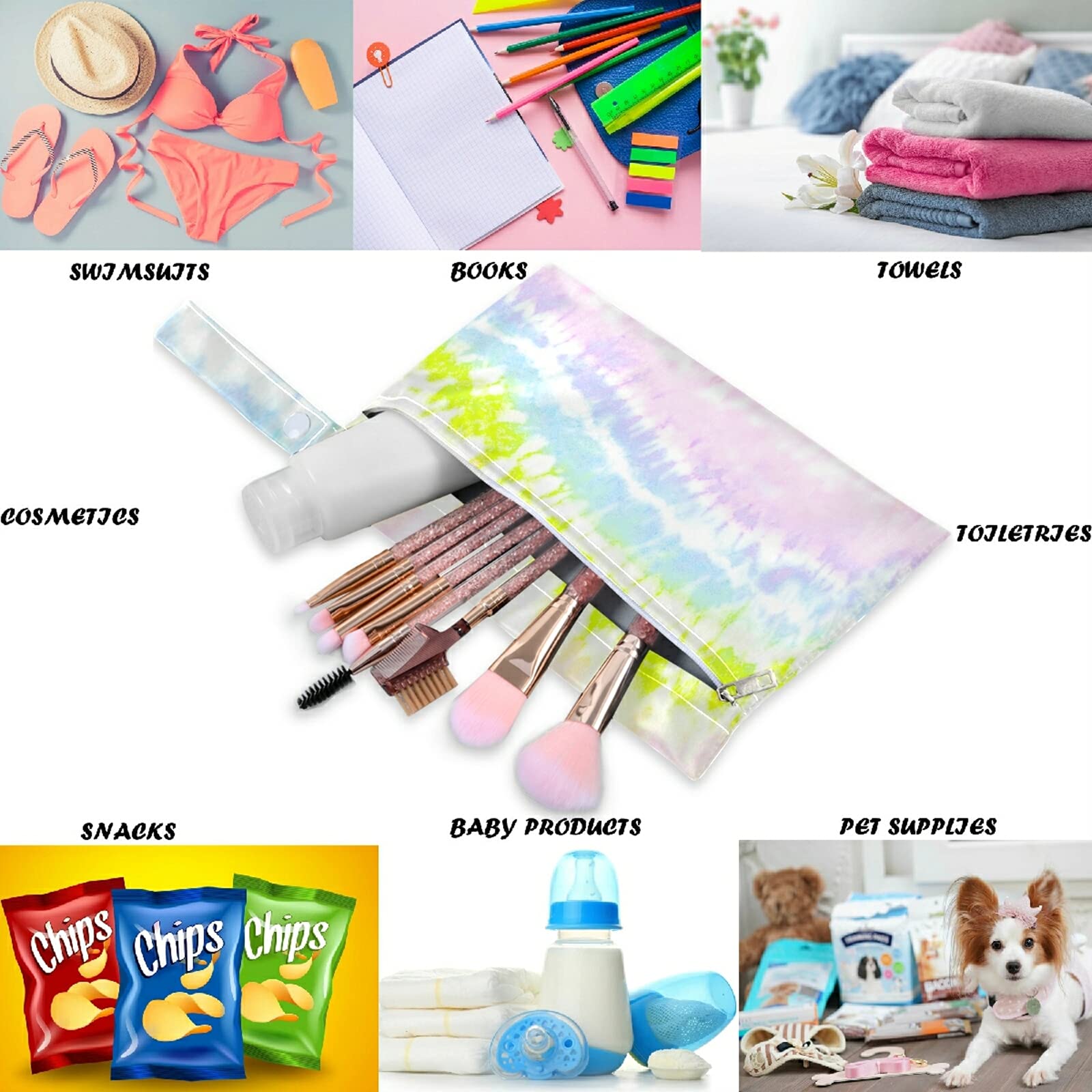 Visesunny Rainbow Ink Wet Bag large-open reveals roomy capacity for diapers or swimwear.