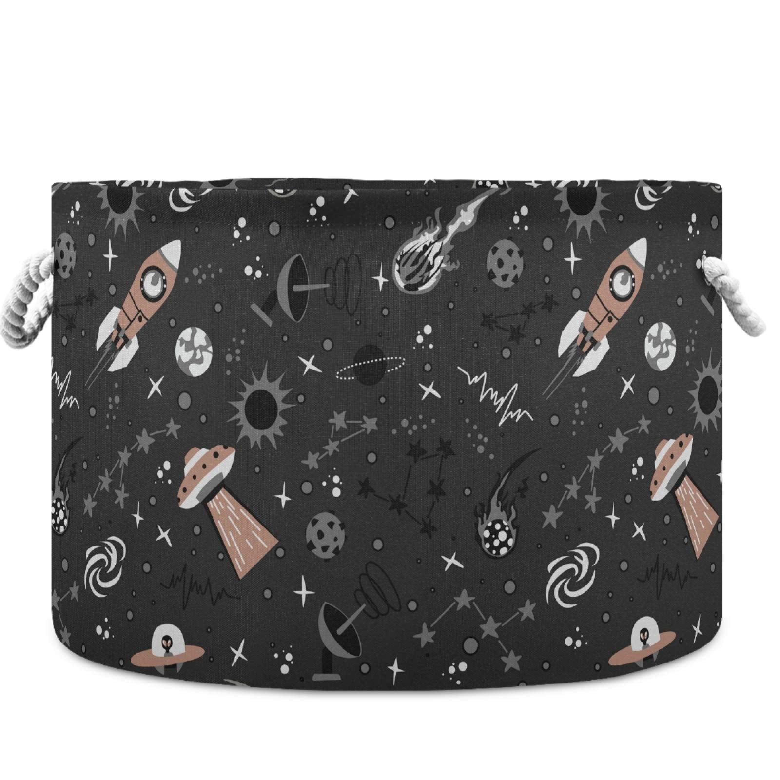 Visesunny spaceship star basket with cotton handles for large blankets and toys storage