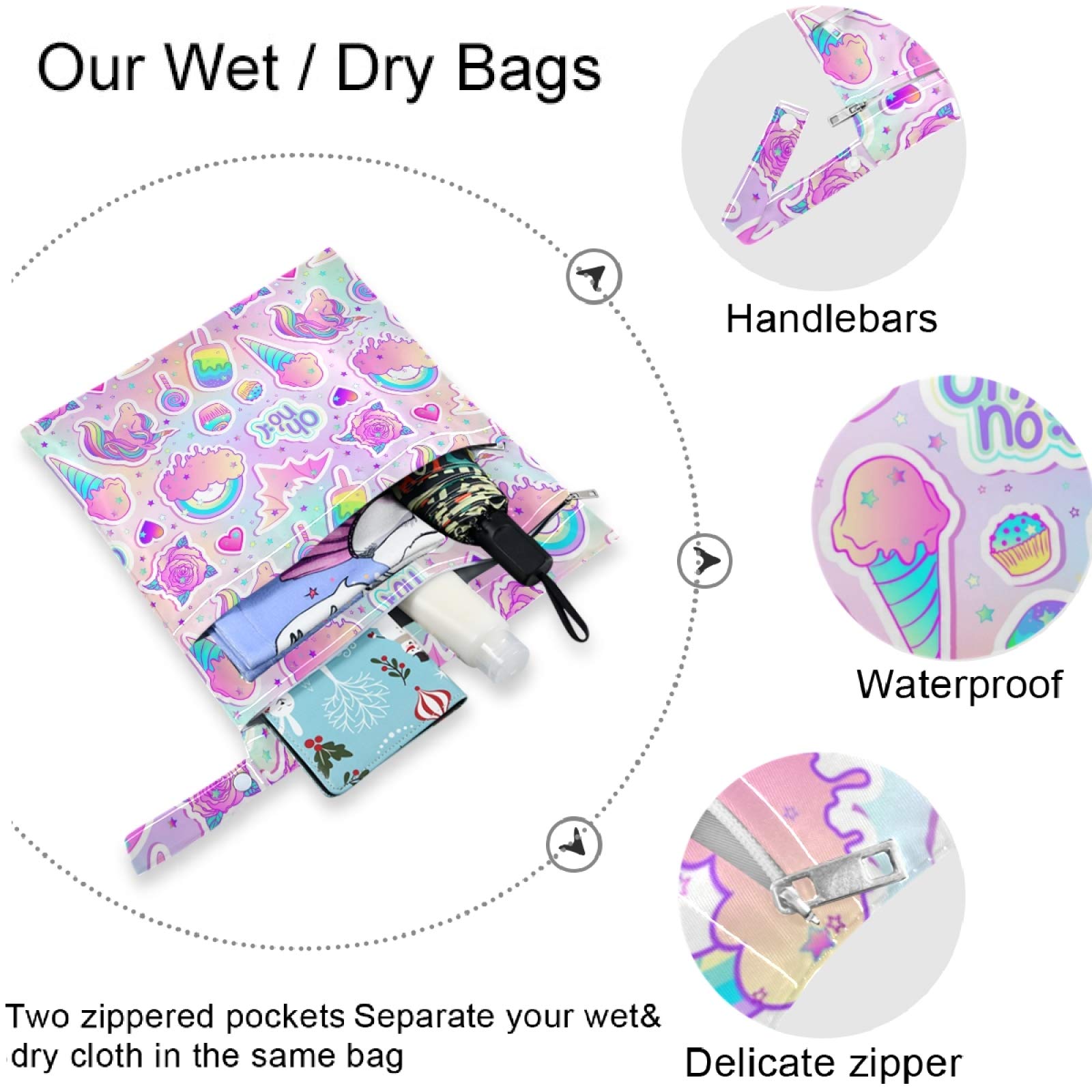 Visesunny stroller-ready bag with snap handle for easy transport.