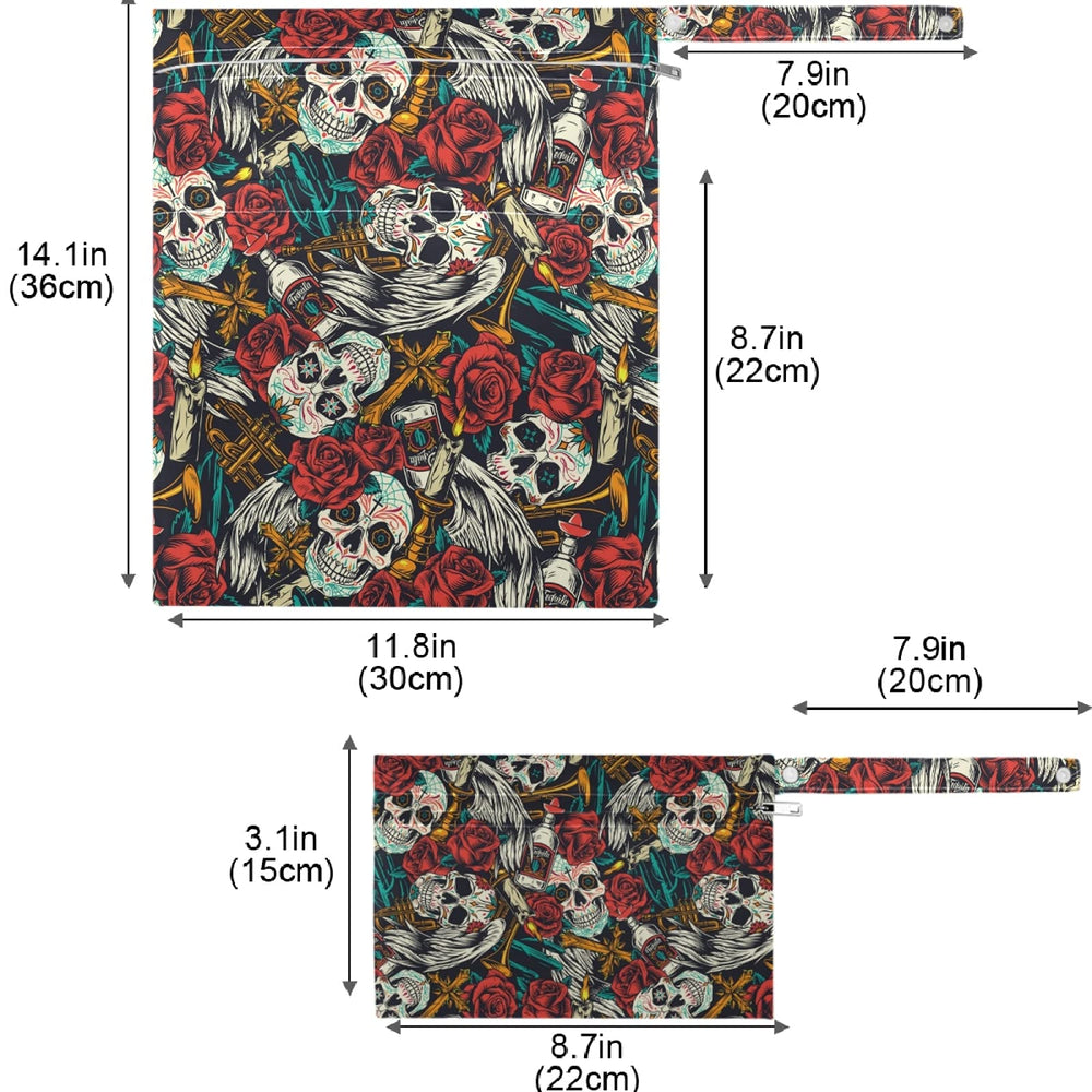 Visesunny Sugar Skull Red Rose wet bag ideal for travel and gym gear