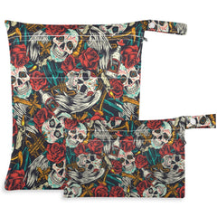 Visesunny Sugar Skull Red Rose wet bag with large pockets for dry and wet items