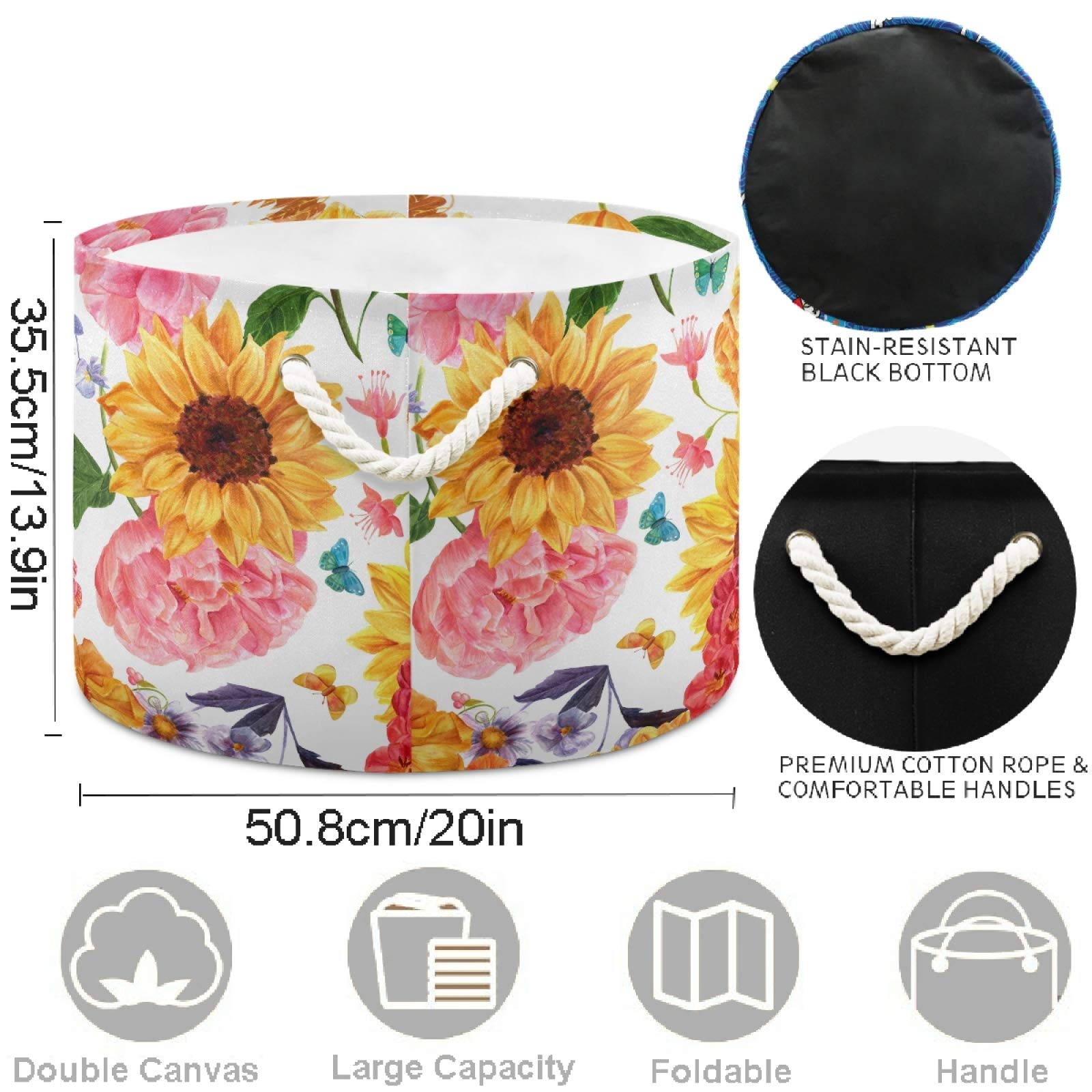 Visesunny Sunflower Pink Storage Basket collapsible design saves space when not in use