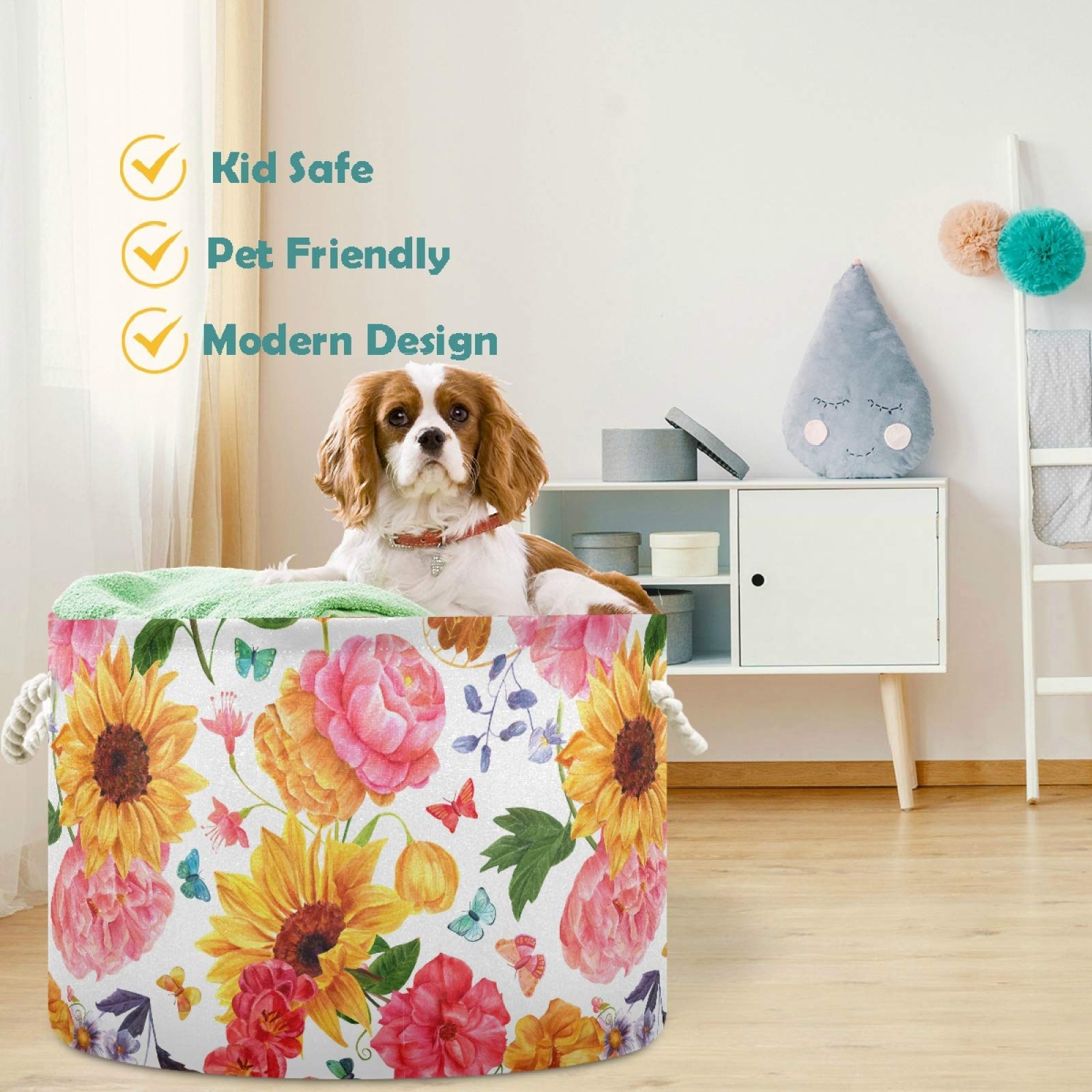 Visesunny Sunflower Pink Storage Basket large capacity ideal for laundry and plush toys