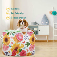 Visesunny Sunflower Pink Storage Basket large capacity ideal for laundry and plush toys