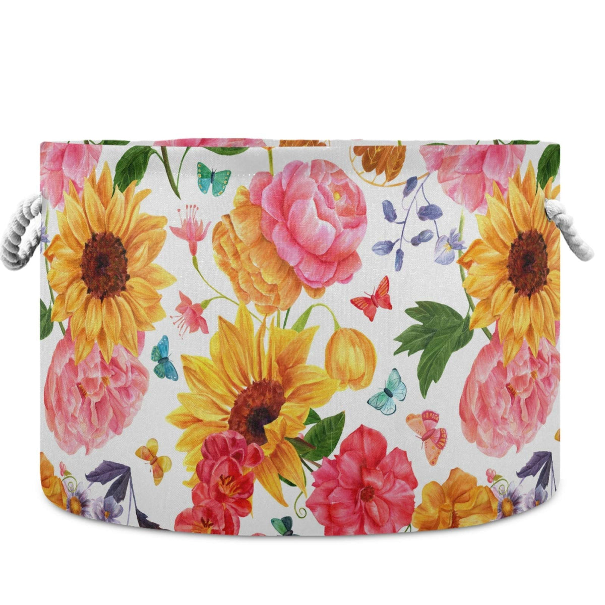 Visesunny Sunflower Pink Storage Basket main view showing large capacity for blankets and toys