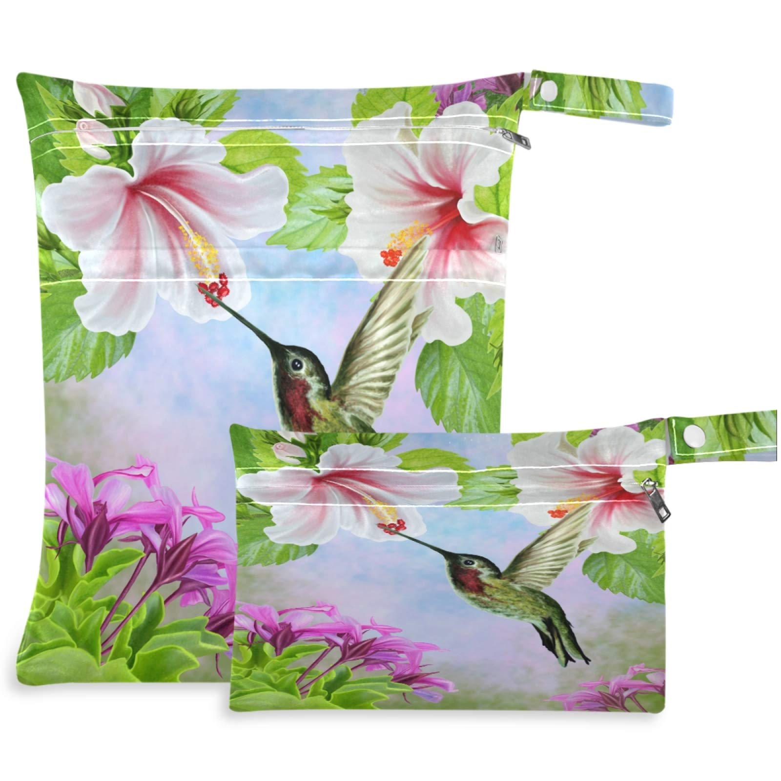 Visesunny wet bag with hummingbird near white hibiscus in large size for travel
