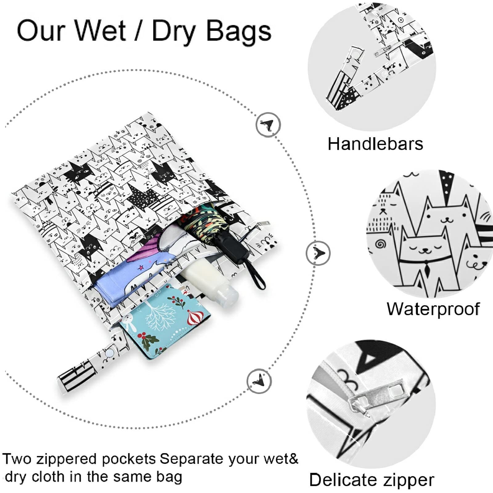 Visesunny wet bag with snap handle for stroller or diaper bag