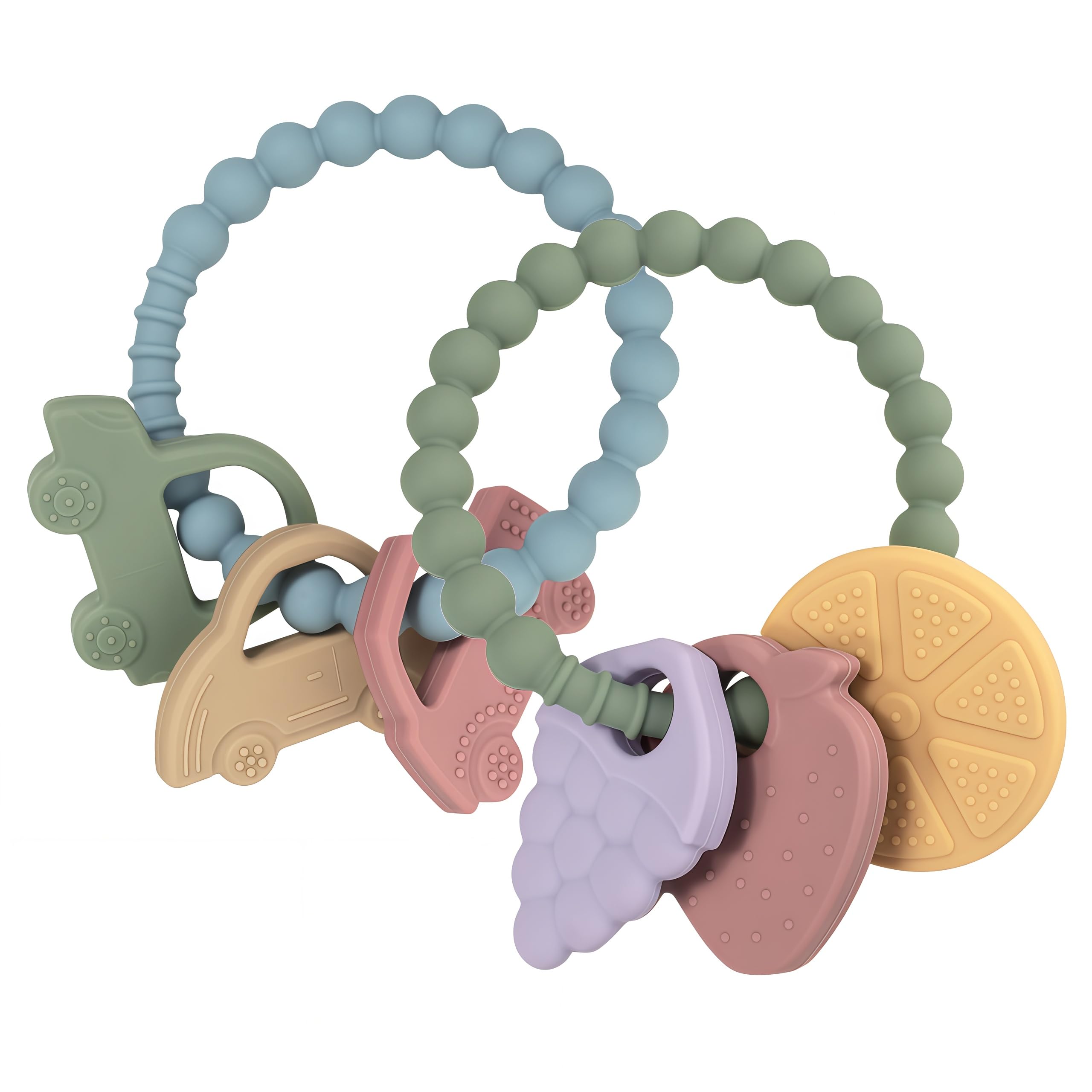 VISEWI baby silicone teether dual-pack textures soothe gums and encourage tactile exploration.