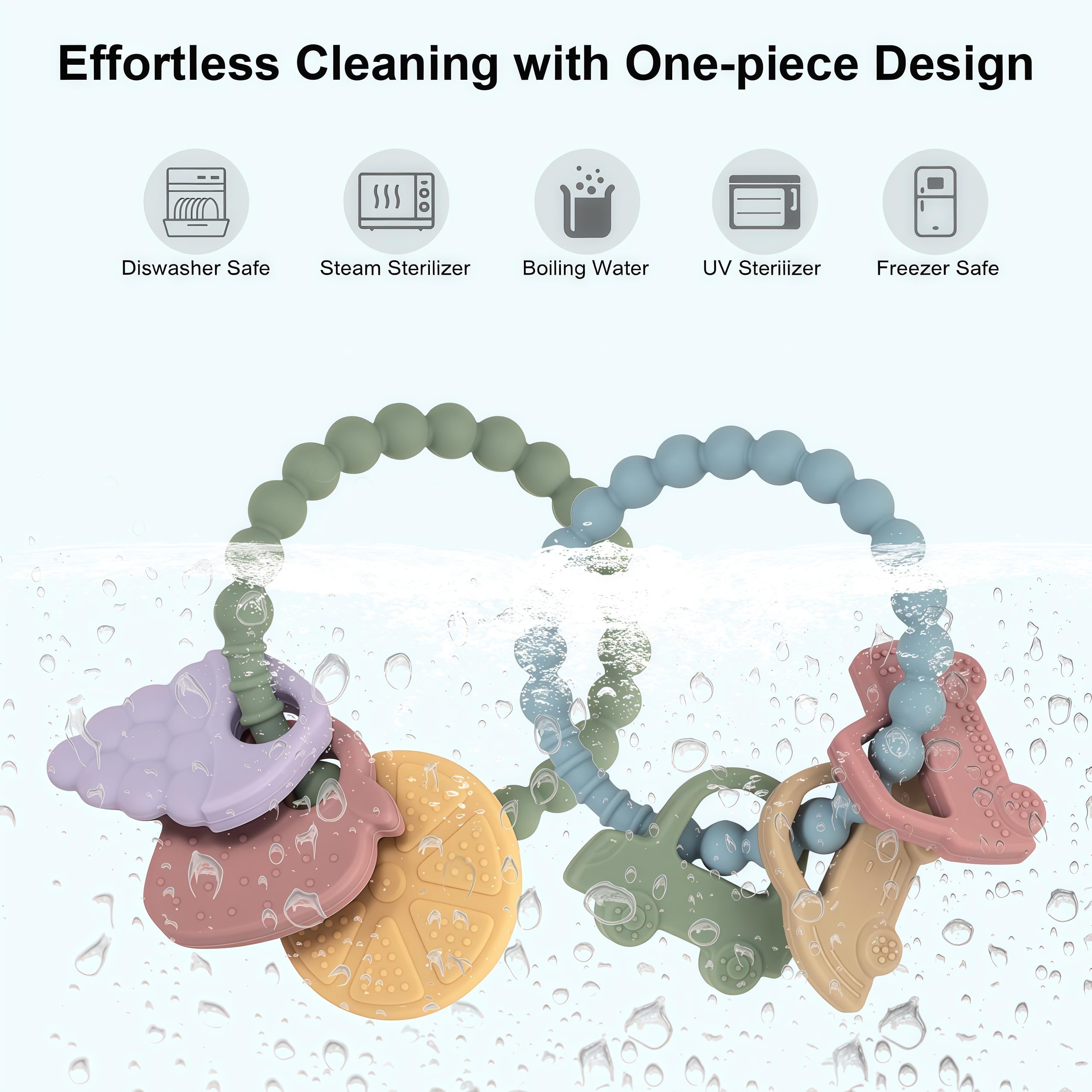 VISEWI baby teether easy-grip capture for tiny hands during teething sessions.