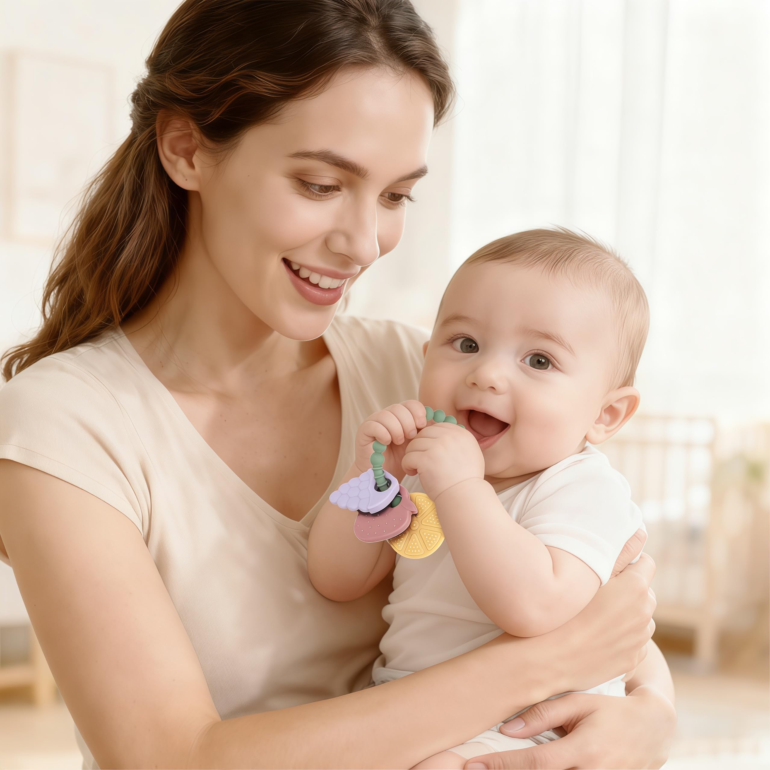 VISEWI dual-pack teether variety keeps baby engaged with textures and patterns.
