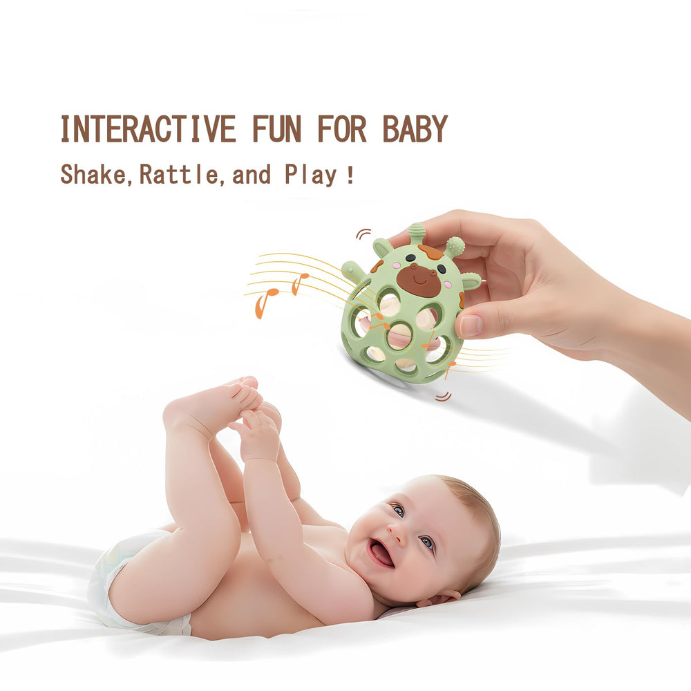 VISEWI silicone teether ball features textured surfaces to soothe gums