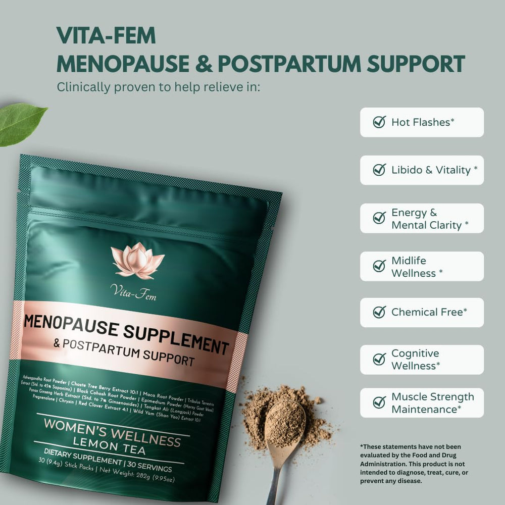 Vita-Fem ingredients highlight maca and ashwagandha for balance.