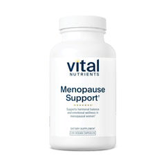 Vital Nutrients Menopause Support bottle front showing vegan herbal blend for balance