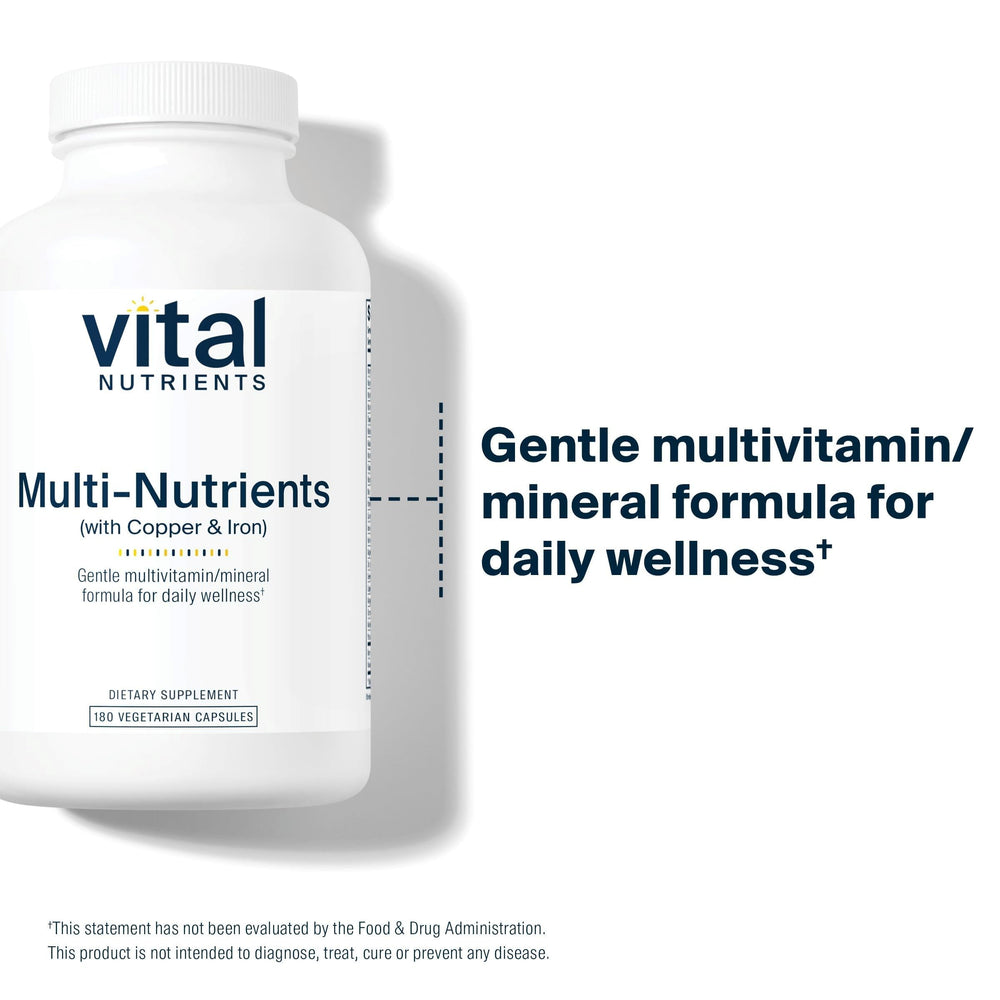 Vital Nutrients Multi-Nutrients 4 capsules close-up showcases bioavailable minerals in citrate and malate form