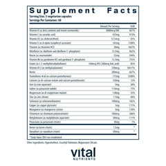 Vital Nutrients Multi-Nutrients 4 label close-up reveals methylated ingredients for enhanced absorption
