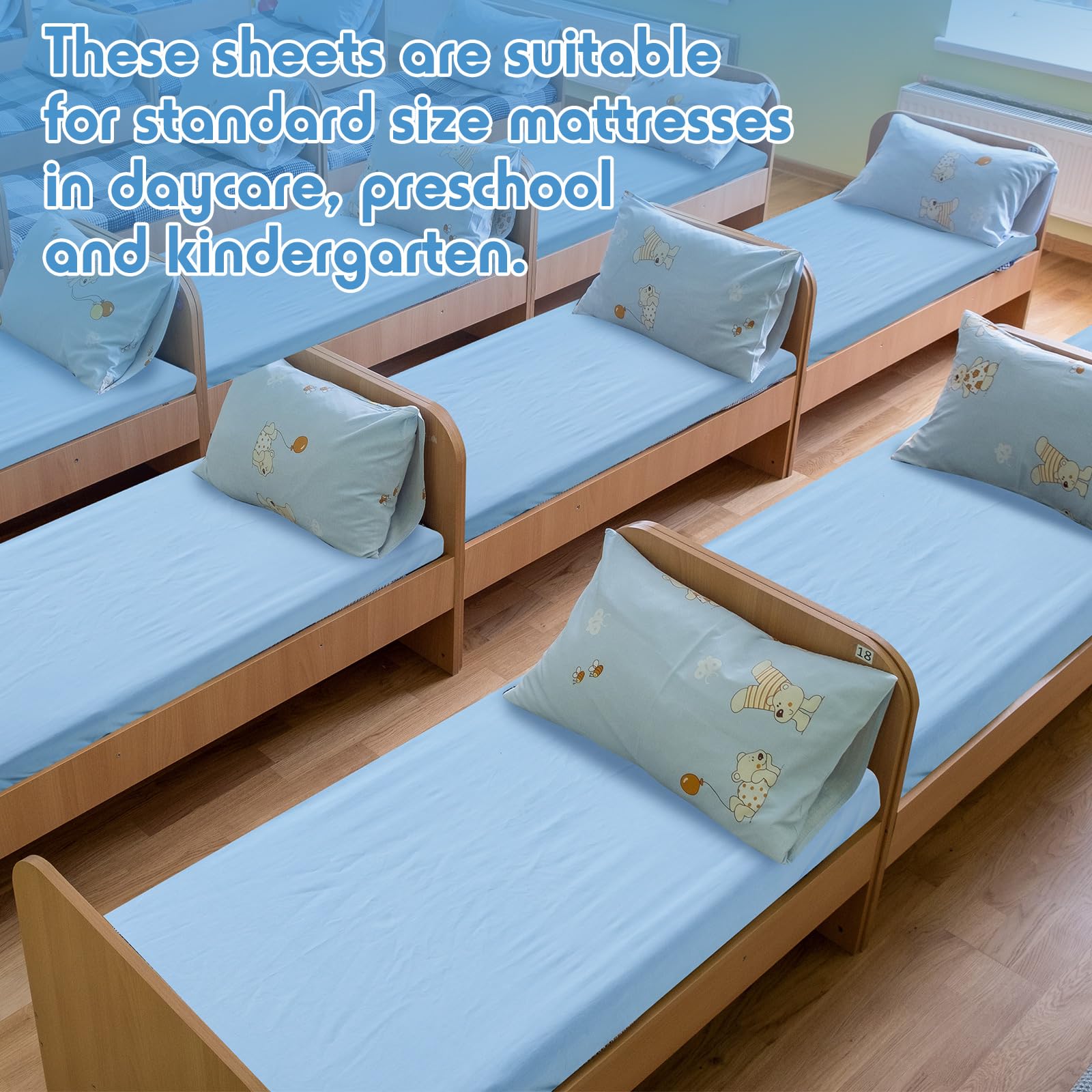 VitalCozy 20-pack blue sheets for daycare; versatile nap time bedding.