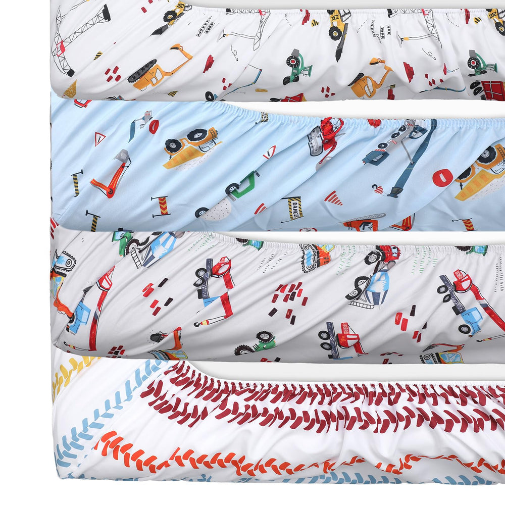 VitalCozy construction truck crib sheet front view – easy-fit for standard cribs.