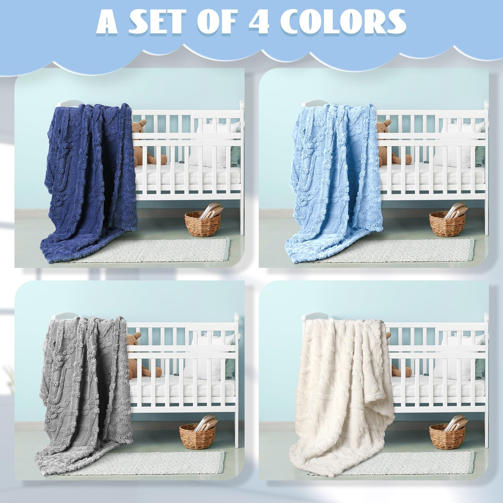 VitalCozy four-pack blue baby blankets, versatile for nursery