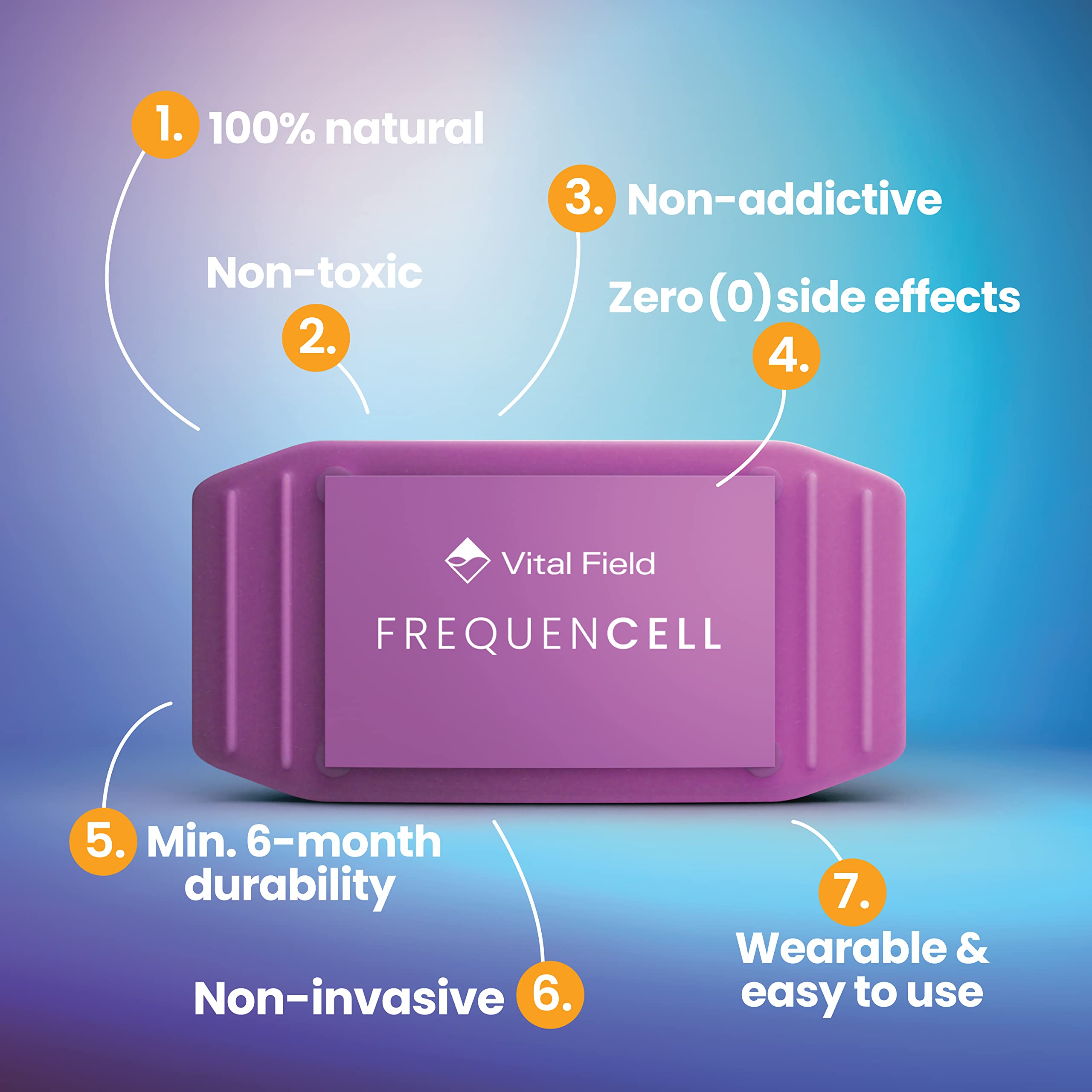 VITALFIELD FrequenCell wrist band on forearm for period support and balance.
