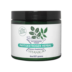 Vitanica PhytoEstrogen powder bottle showing non-GMO soy isoflavones for menopause support