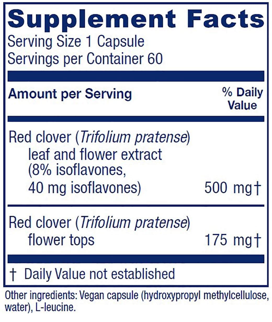 Vitanica Red Clover capsules close-up highlighting isoflavone blend for hormonal balance.
