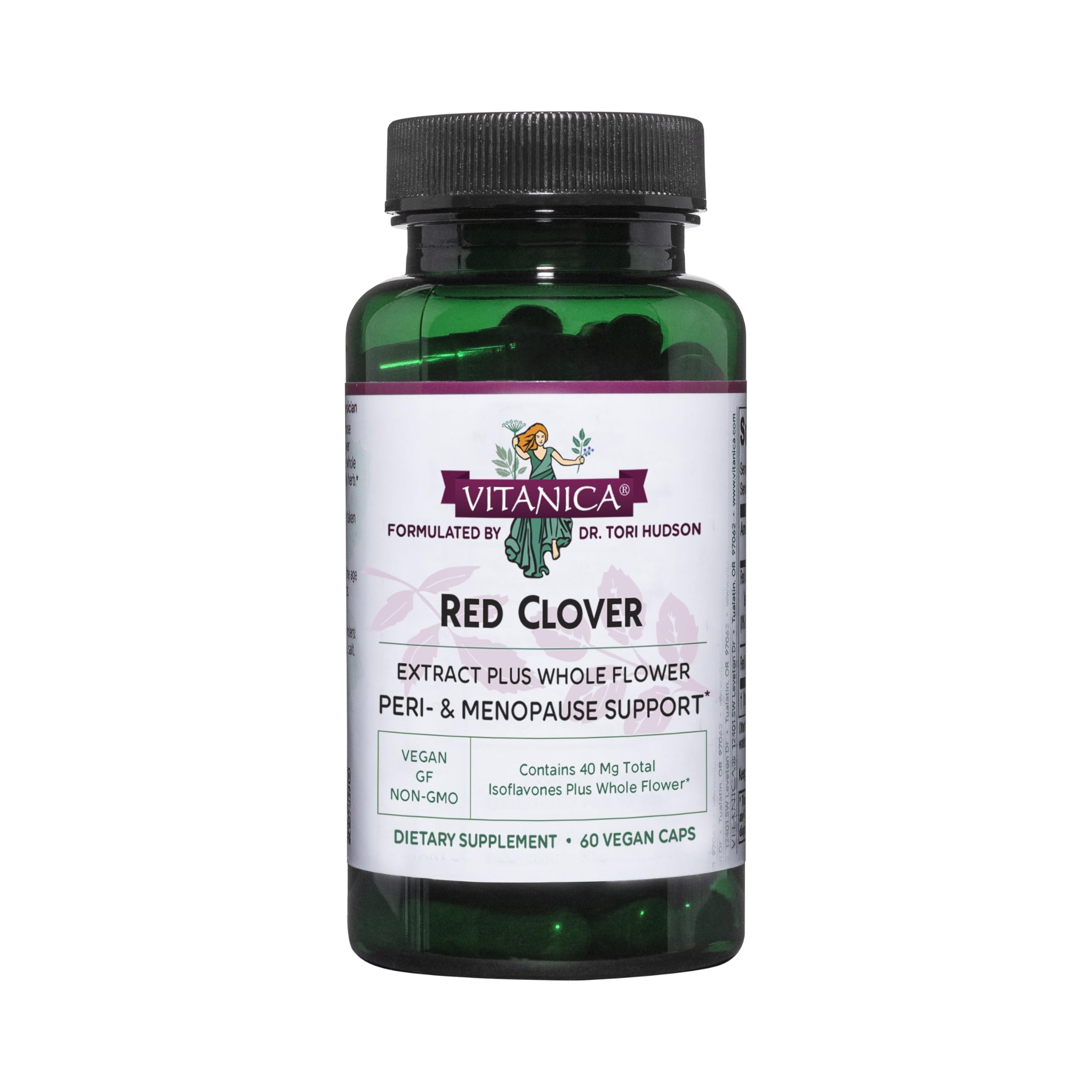 Vitanica red clover extract bottle front for menopause support potential.