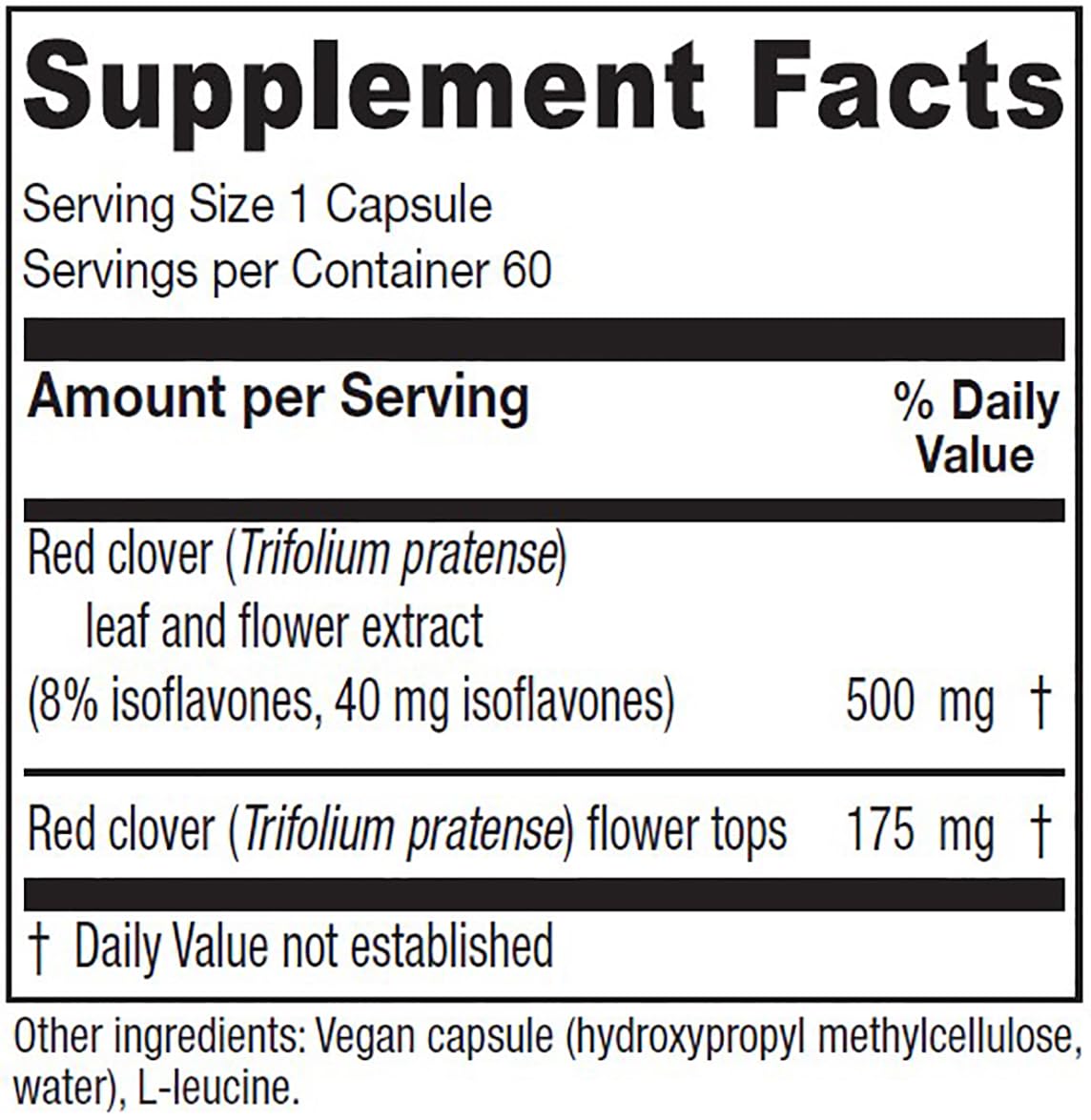 Vitanica red clover extract label closeup shows isoflavone content for perimenopause support.