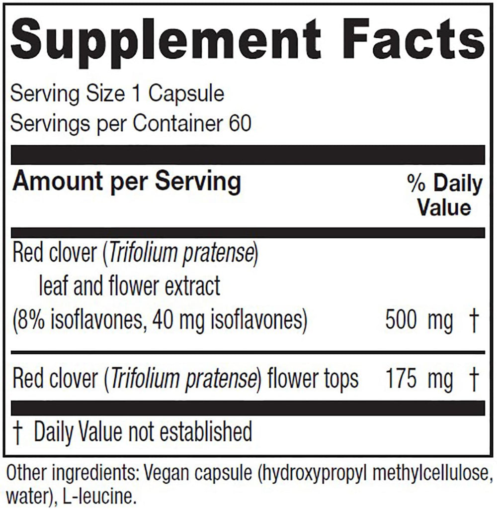 Vitanica red clover extract label closeup shows isoflavone content for perimenopause support.