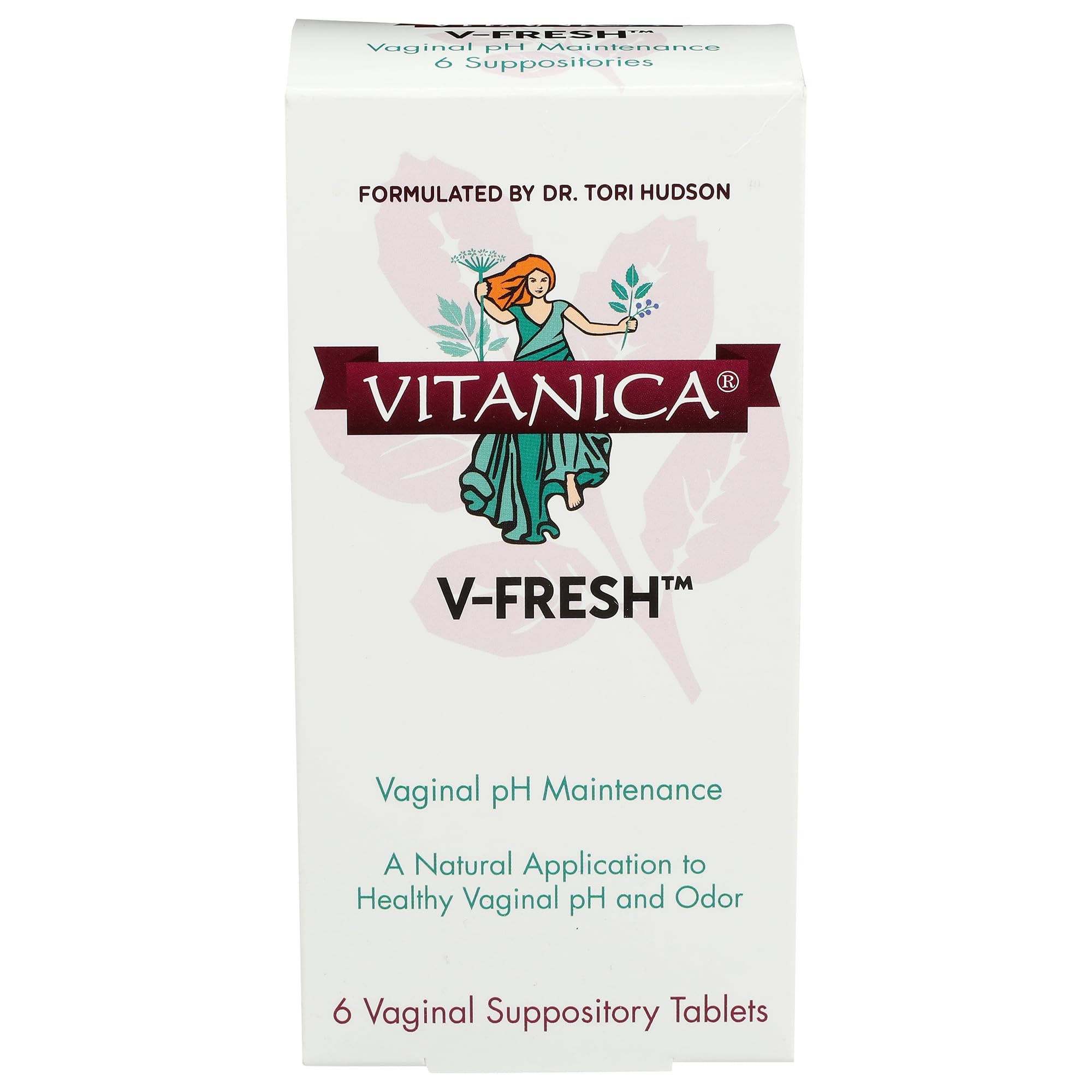 Vitanica V-Fresh box front promoting vaginal pH support