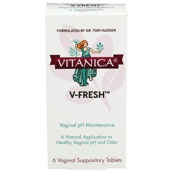 Vitanica V-Fresh box front promoting vaginal pH support