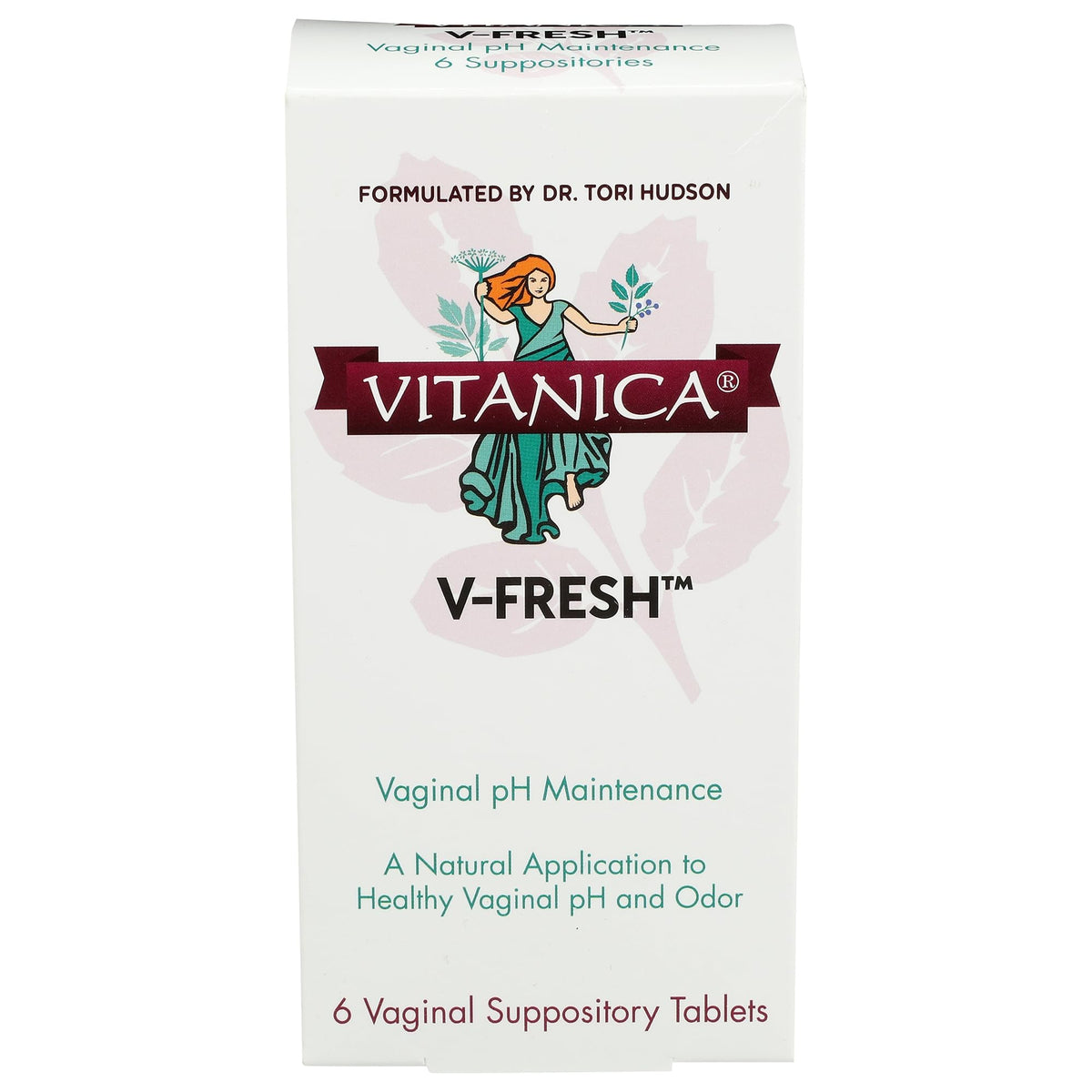 Vitanica V-Fresh box front promoting vaginal pH support