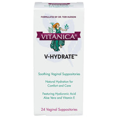 Vitanica V-Hydrate suppositories 24-count for vaginal hydration and comfort.