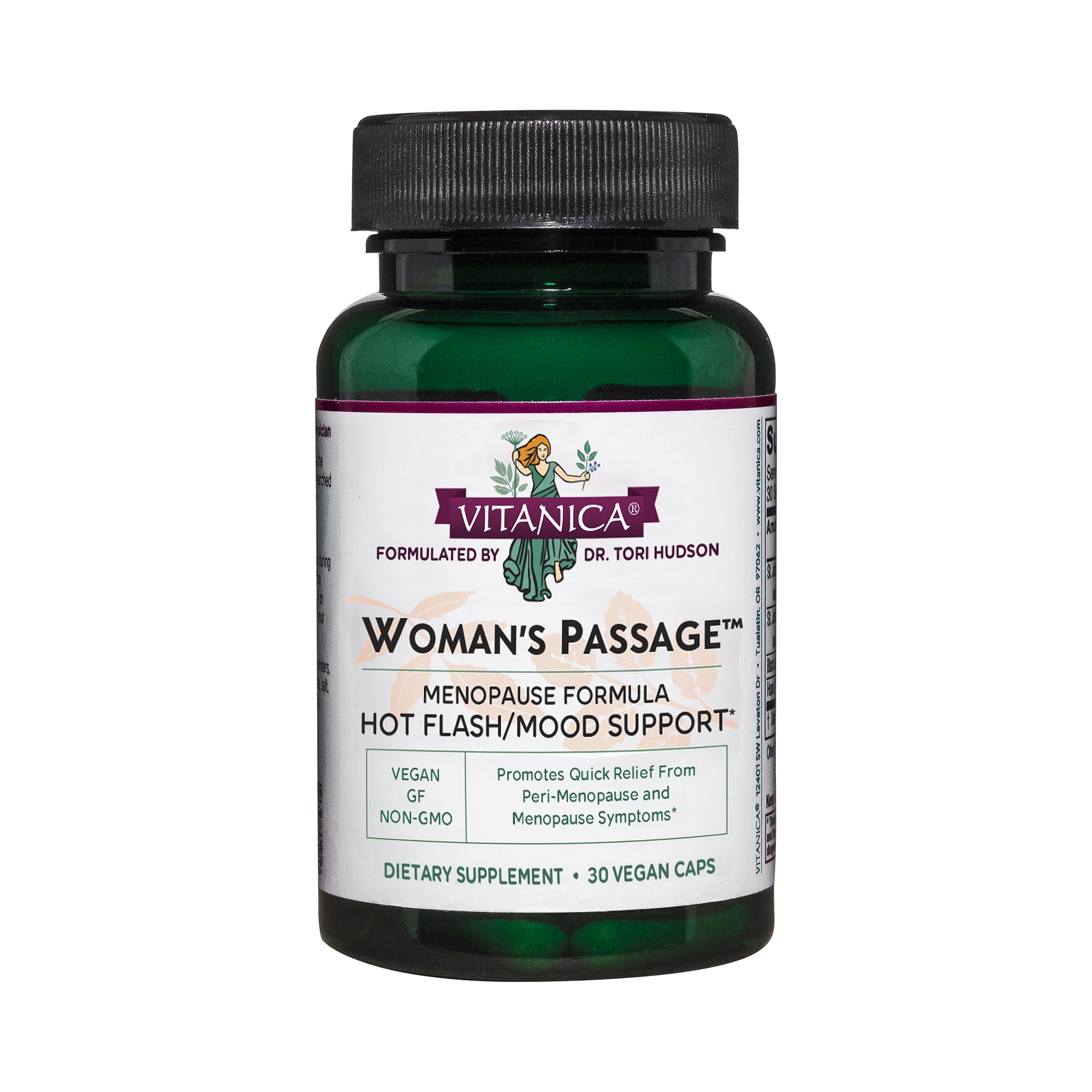 Vitanica Woman's Passage bottle front view for menopause support.