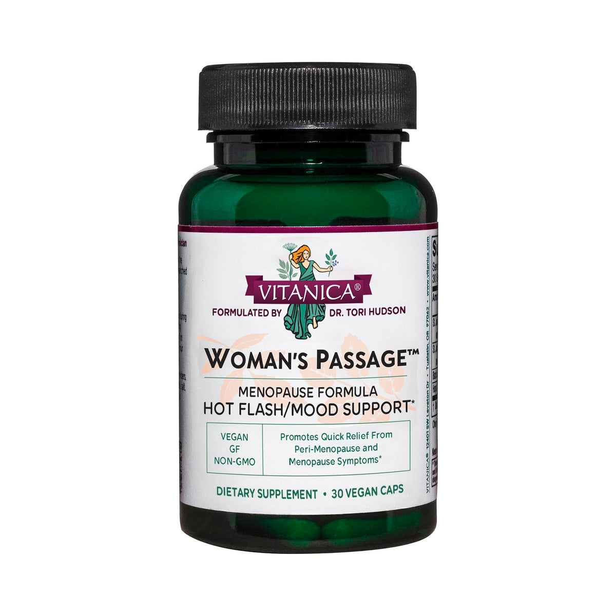 Vitanica Woman's Passage bottle front view for menopause support.