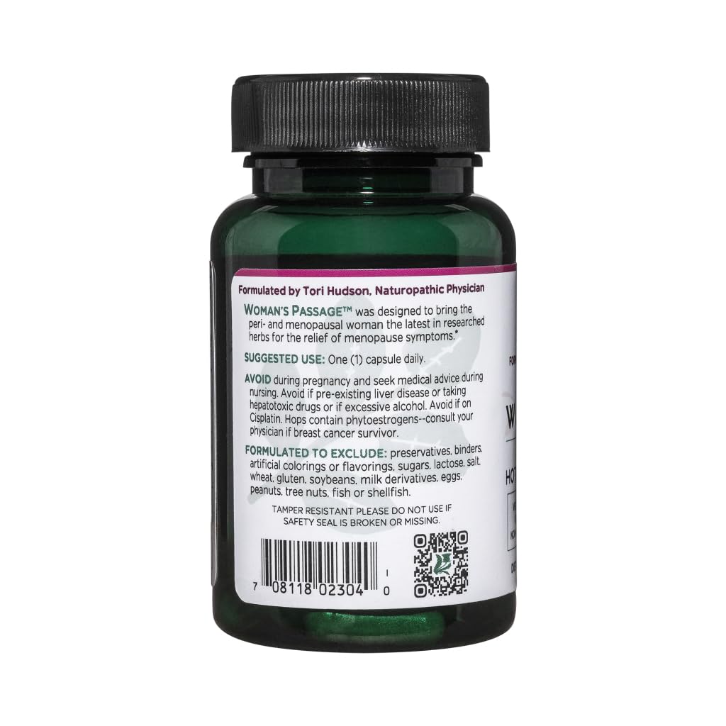 Close-up of Vitanica Woman's Passage capsules for perimenopause support.