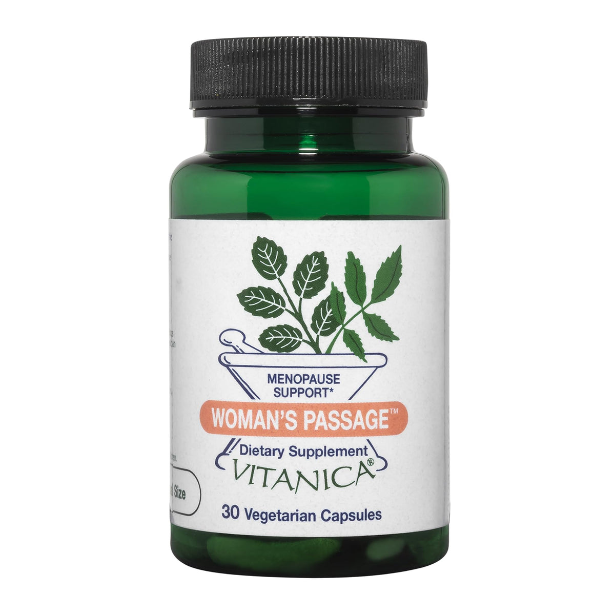 Vitanica Woman's Passage bottle showing vegan menopause support capsules.
