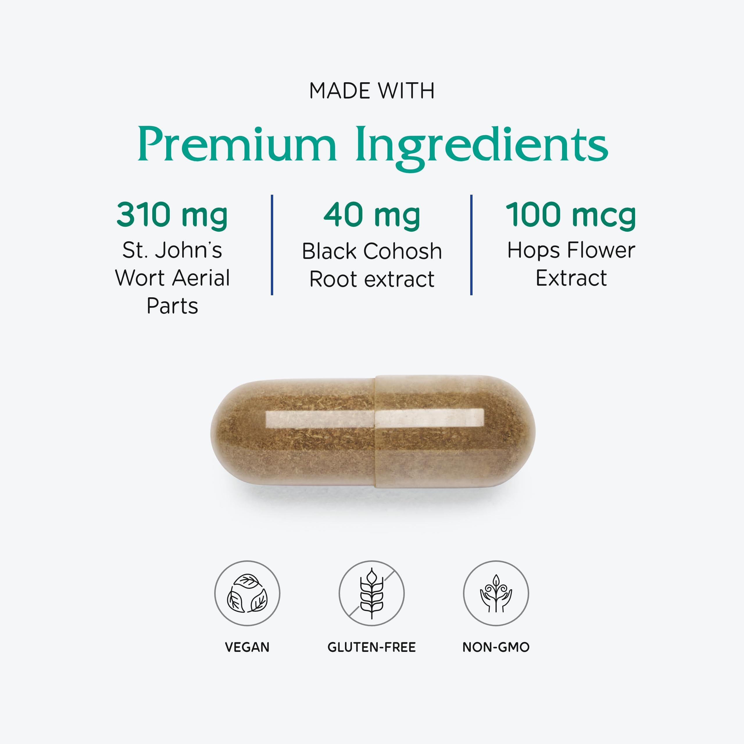 Ingredients panel for Vitanica Woman's Passage showing vegan formulation.