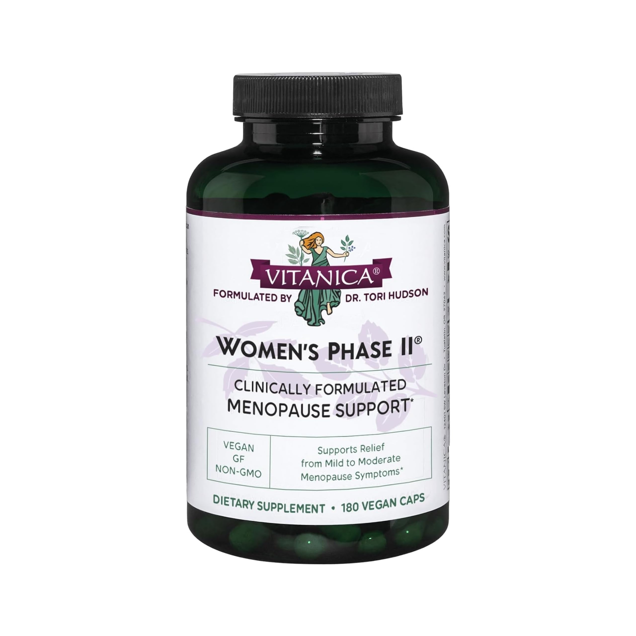 Vitanica Women's Phase II bottle front showing vegan menopause support