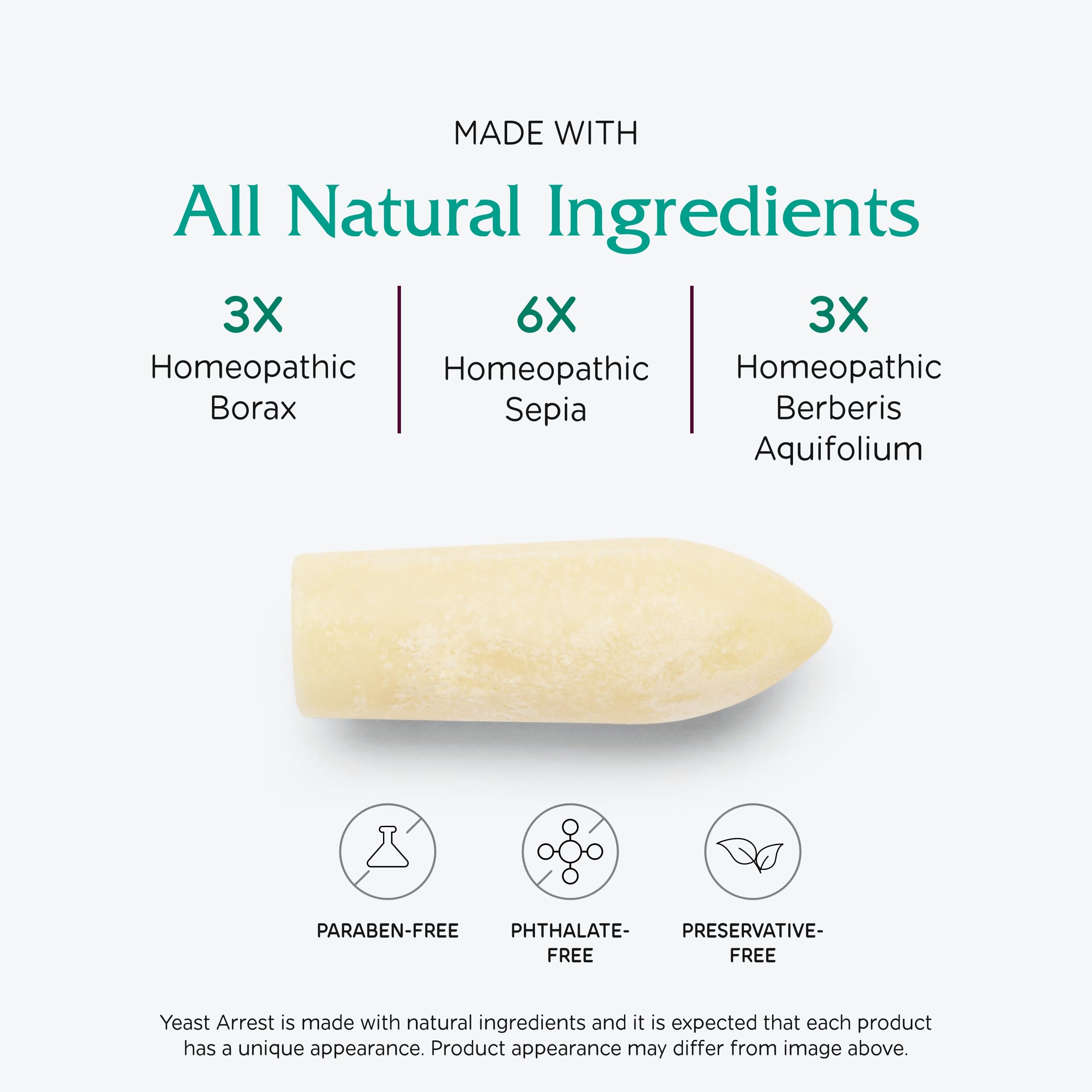 Vitanica Yeast Arrest boric acid and tea tree oil ingredient label