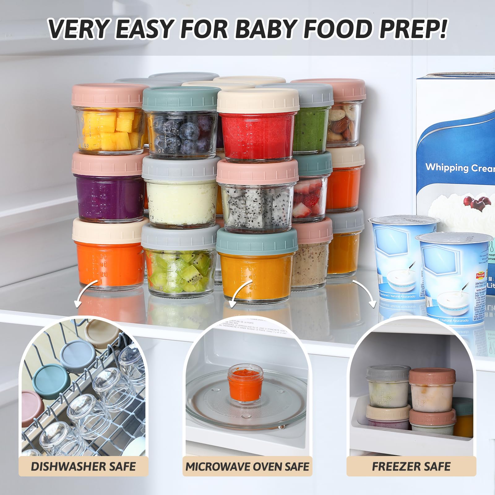 VITEVER fridge and freezer safe jars keep baby food fresh for longer.