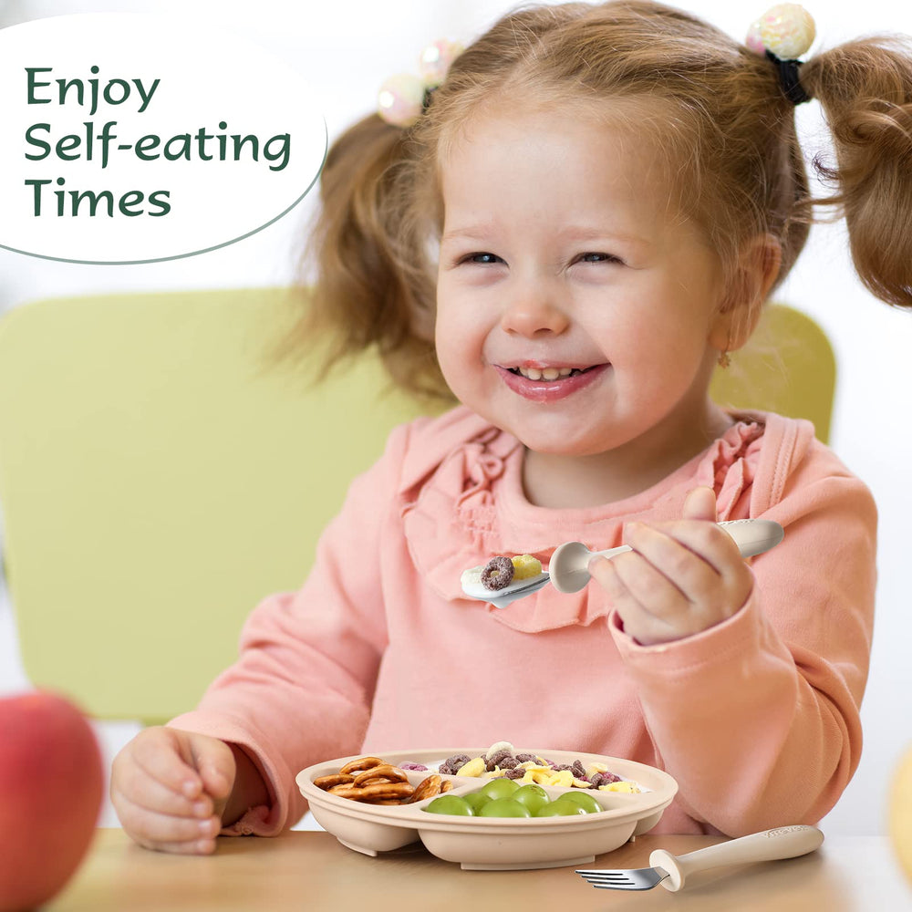 VITEVER powder-blue fork encourages confident feeding with a kid-sized design