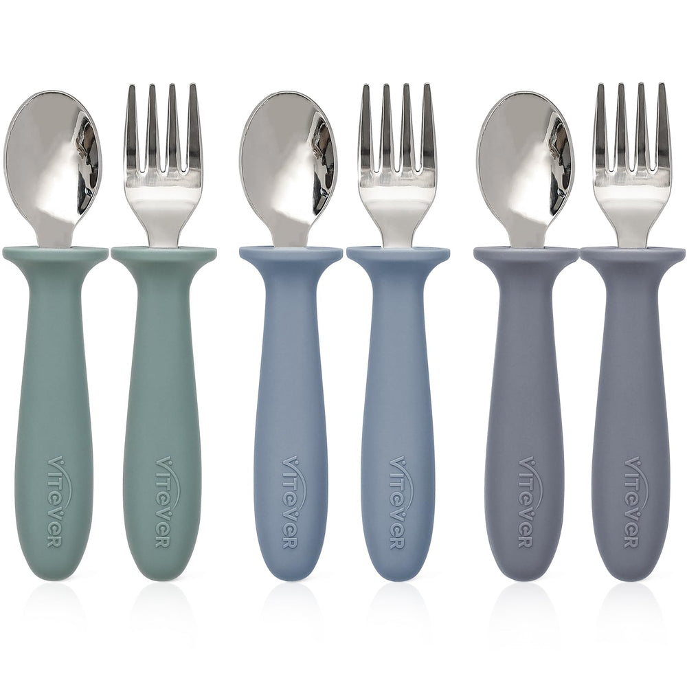 VITEVER toddler utensils set with spoon and fork for independent eating.