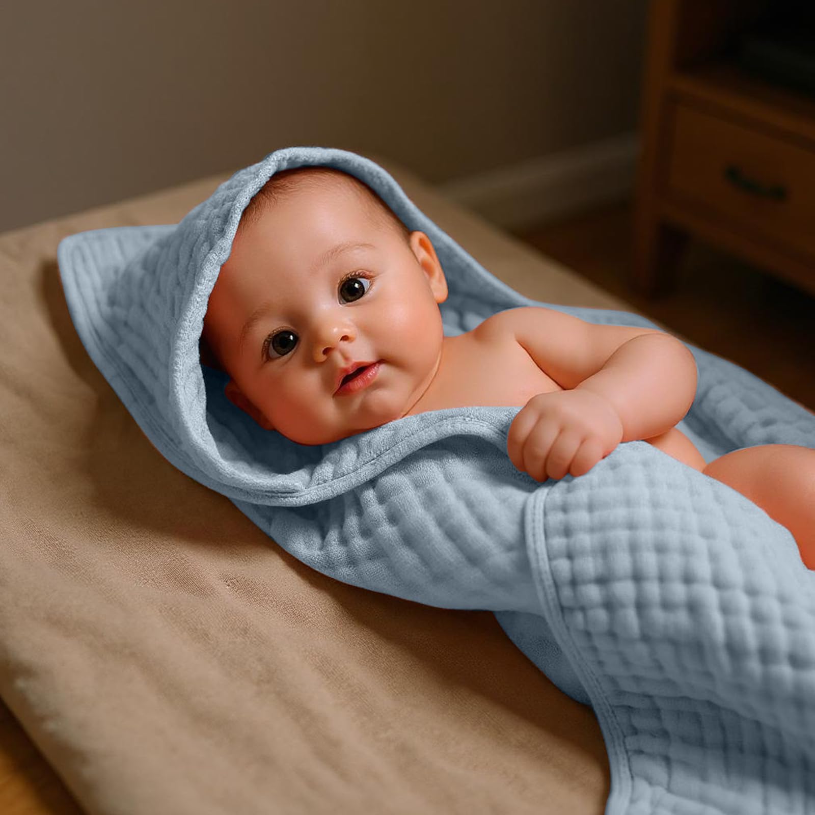 VitalCozy six-layer muslin towels deliver high absorbency and fast drying.