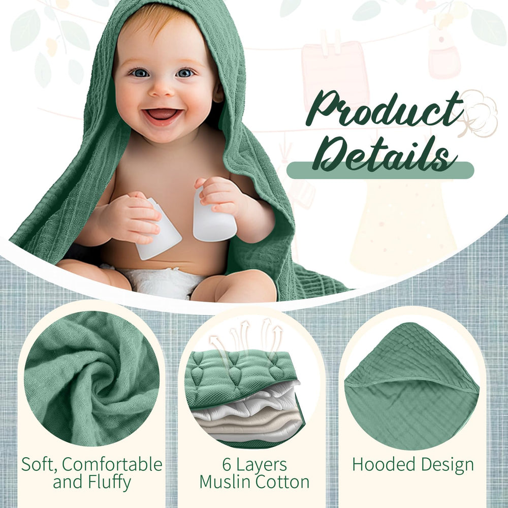 VitalCozy hooded towel 32x32 inches keeps baby warm after bath.
