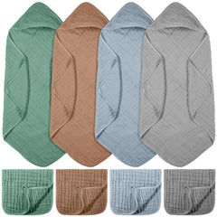VitalCozy baby muslin hooded towel, soft plush hood for gentle post-bath drying.