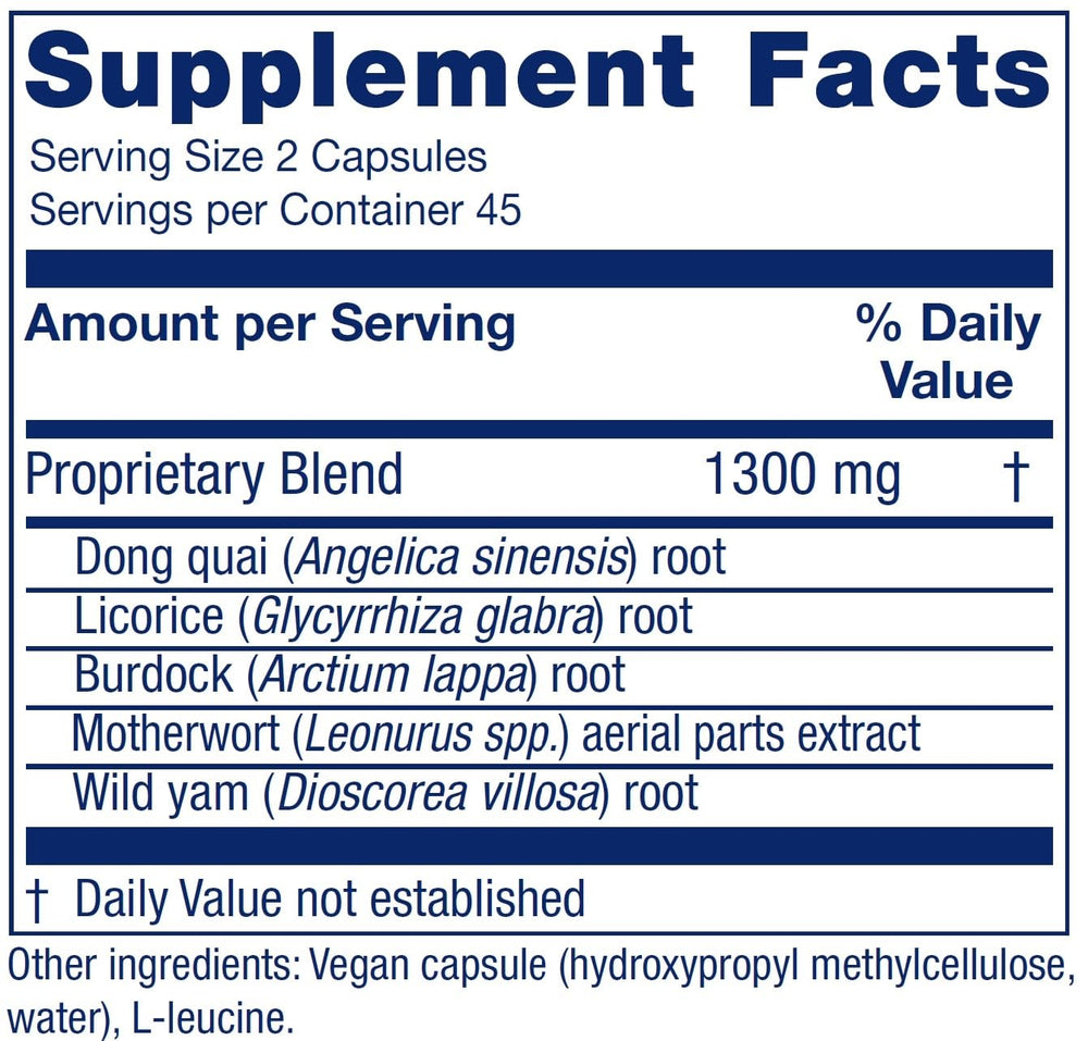 Vitanica Women's Phase II bottle label showcasing vegan, organic herbal blend for menopause support.