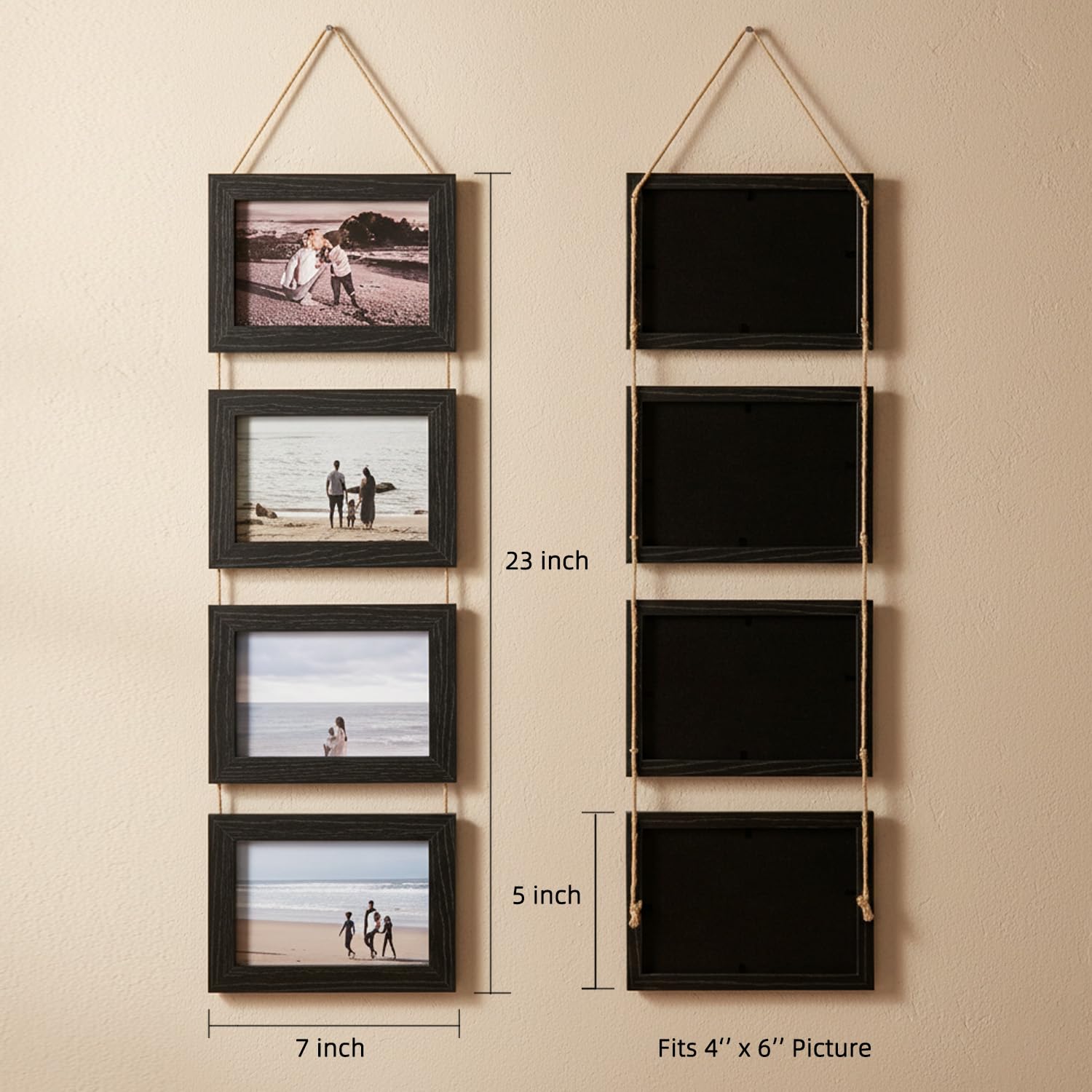 Vittqsuier frame includes hanging hardware for easy wall installation.