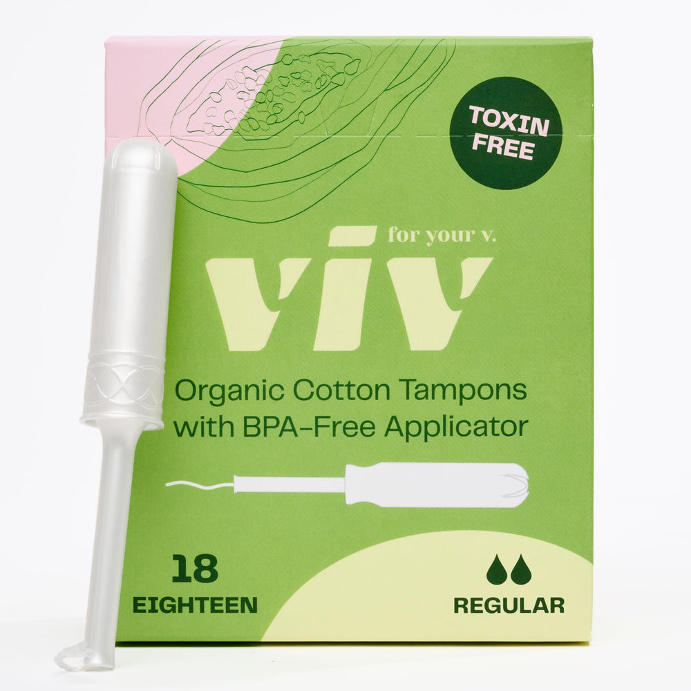 Viv for Your V organic cotton tampons regular show soft fibers for comfortable protection.