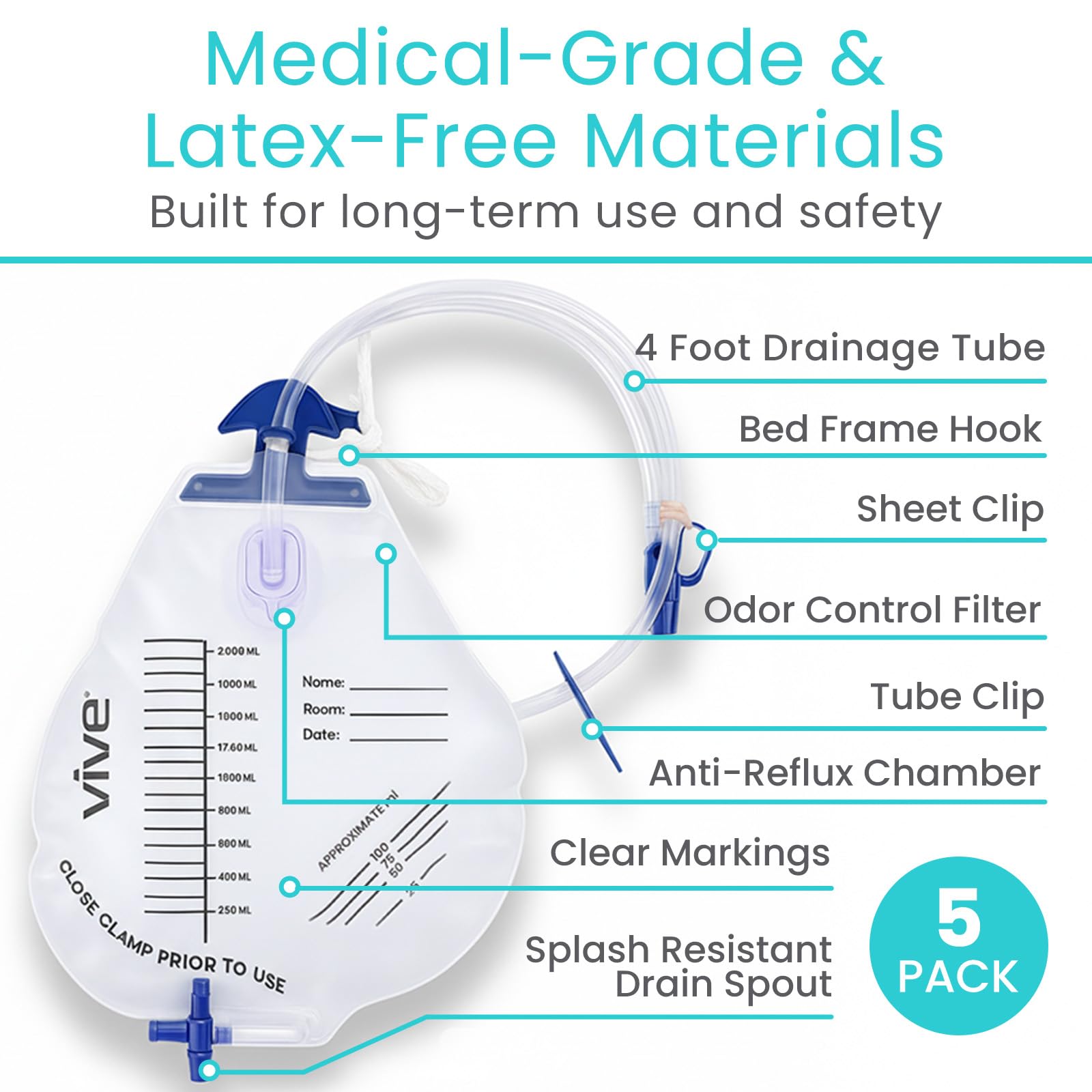Vive 18-inch tube enables flexible positioning beside the bed.